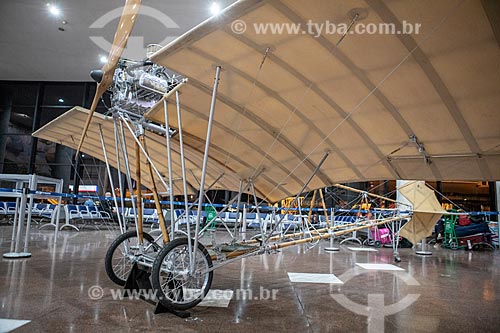  Replica of the Demoiselle #20 airplane - invented by Alberto Santos Dumont in 1907 - on exhibit Santos Dumont Airport - part of the permanent collection of Aerospace Museum  - Rio de Janeiro city - Rio de Janeiro state (RJ) - Brazil