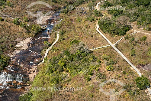  Aerial photo of the Lajeado de Pedra River and trail - Guartela State Park  - Tibagi city - Parana state (PR) - Brazil