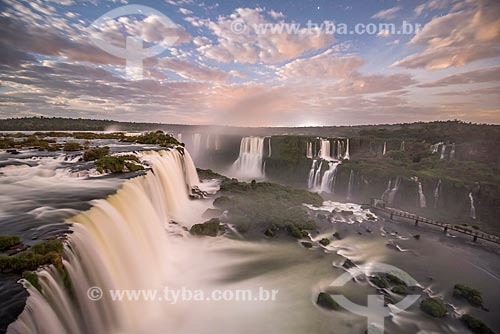  View of the Iguassu Waterfalls - Iguassu National Park during the sunset  - Foz do Iguacu city - Parana state (PR) - Brazil