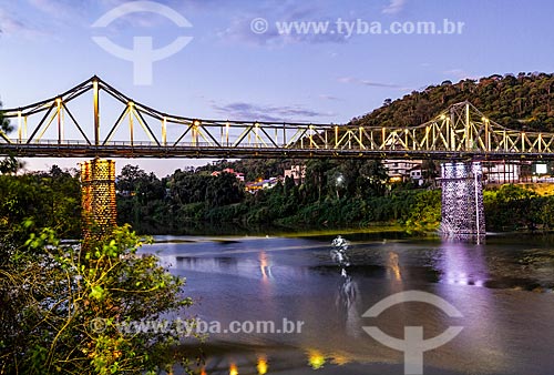  View of the Iron Bridge (Aldo Pereira de Andrade Bridge) over of Itajai-Acu River during the evening  - Blumenau city - Santa Catarina state (SC) - Brazil