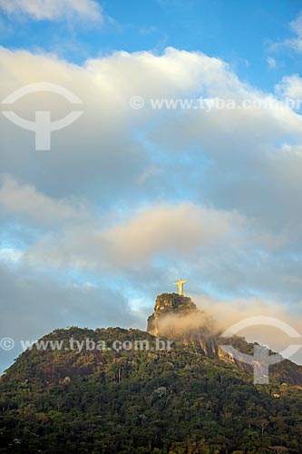  View of Christ the Redeemer from Cosme Velho neighborhood during the sunset  - Rio de Janeiro city - Rio de Janeiro state (RJ) - Brazil