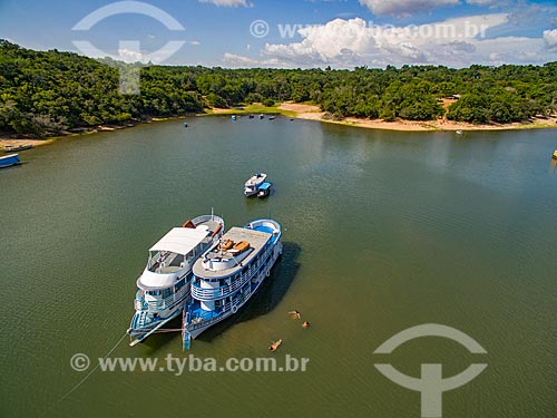  Aerial photo of the chalanas - regional boat - Arapiuns River  - Santarem city - Para state (PA) - Brazil