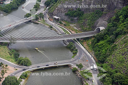  Aerial photo of the Cable-stayed bridge in line 4 of the Rio Subway over of Joatinga Canal  - Rio de Janeiro city - Rio de Janeiro state (RJ) - Brazil
