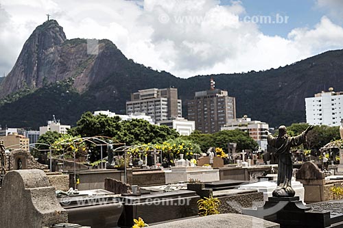 View of the Sao Joao Batista Cemetery with the Christ the Redeemer in the background  - Rio de Janeiro city - Rio de Janeiro state (RJ) - Brazil