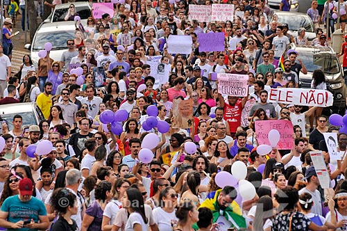  Protesters during the demonstration #EleNao (#HimNo) against the candidate for the presidency Jair Bolsonaro  - Sao Jose do Rio Preto city - Sao Paulo state (SP) - Brazil