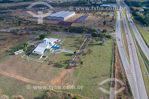  Picture taken with drone of the BR-060 highway with the Center for Nuclear Sciences of the Center-West (CRCN-CO) of National Nuclear Energy Commission (CNEN) to the left  - Abadia de Goias city - Goias state (GO) - Brazil