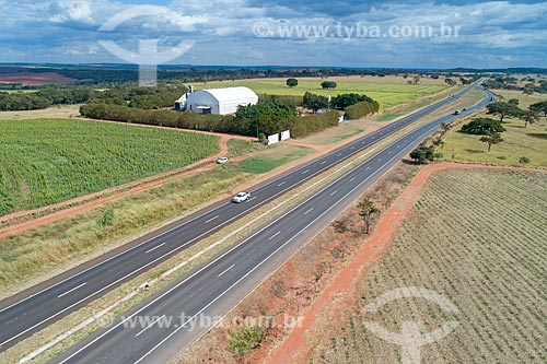  Picture taken with drone of snippet of the  BR-365 highway  - Monte Alegre de Minas city - Minas Gerais state (MG) - Brazil