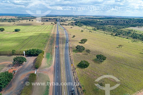  Picture taken with drone of snippet of the  BR-365 highway  - Monte Alegre de Minas city - Minas Gerais state (MG) - Brazil