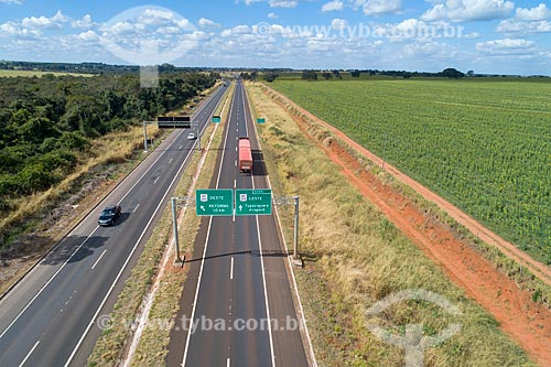  Picture taken with drone of snippet of the  BR-365 highway  - Monte Alegre de Minas city - Minas Gerais state (MG) - Brazil