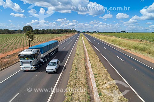  Picture taken with drone of snippet of the  BR-365 highway  - Monte Alegre de Minas city - Minas Gerais state (MG) - Brazil