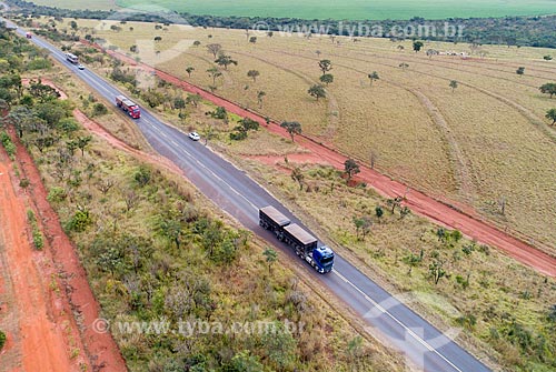  Picture taken with drone of snippet of the MG-497 highway  - Uberlandia city - Minas Gerais state (MG) - Brazil