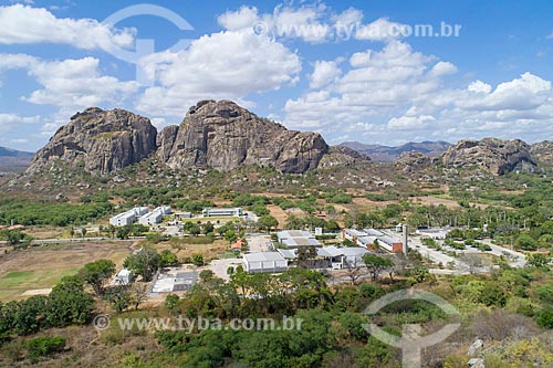  Picture taken with drone of the Campus of the Federal University of Ceara with inselbergs of the Quixada Monoliths Natural Monument in the background  - Quixada city - Ceara state (CE) - Brazil