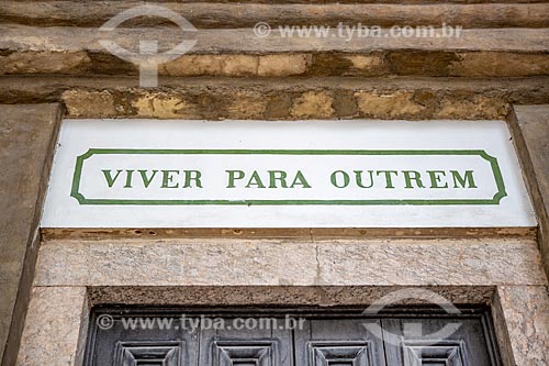  Detail of plaque above door of Positivist Church of Brazil (1897) - also known as Temple of Humanity - that say: Living for others (positivist moral)  - Rio de Janeiro city - Rio de Janeiro state (RJ) - Brazil