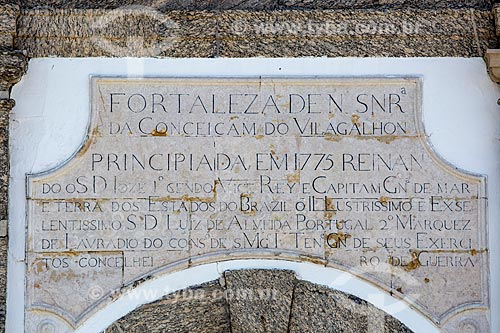  Detail of inscriptions in entrance gate of the old Our Lady of the Conception Villegagnon Fortress - now houses the Brazilian Naval Academy  - Rio de Janeiro city - Rio de Janeiro state (RJ) - Brazil