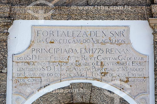  Detail of inscriptions in entrance gate of the old Our Lady of the Conception Villegagnon Fortress - now houses the Brazilian Naval Academy  - Rio de Janeiro city - Rio de Janeiro state (RJ) - Brazil