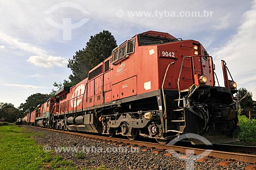  Detail of freight train of the old America Latina Logistics S.A. (also known as ALL)- current Rumo S.A.  - Sao Jose do Rio Preto city - Sao Paulo state (SP) - Brazil