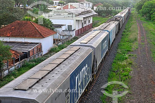  Detail of freight train of the old America Latina Logistics S.A. (also known as ALL)- current Rumo S.A.  - Uchoa city - Sao Paulo state (SP) - Brazil