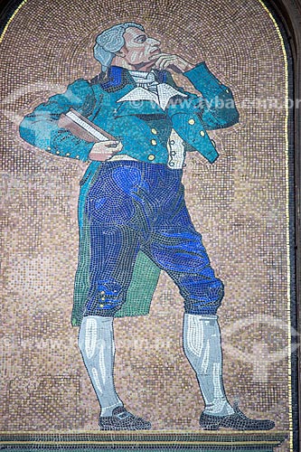  Detail of mosaic panel in honor of the painter, historian and Spanish art critic Juan Agustín Ceán Bermúdez (1749 - 1829) on the side facade of the National Museum of Fine Arts  - Rio de Janeiro city - Rio de Janeiro state (RJ) - Brazil