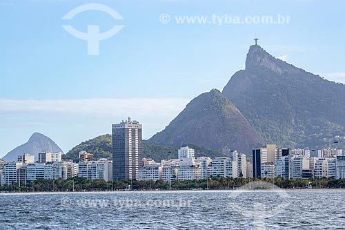  View of Flamengo neighborhood waterfront from Guanabara Bay with the Christ the Redeemer in the background  - Rio de Janeiro city - Rio de Janeiro state (RJ) - Brazil