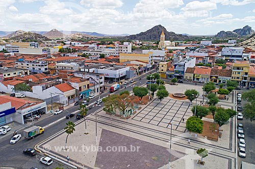  Picture taken with drone of the Lion Square - also known as Jose de Barros Square - with inselbergs of the Quixada Monoliths Natural Monument in the background  - Quixada city - Ceara state (CE) - Brazil