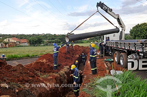  Construction site for new water supply of the Autonomous Municipal Water and Sewage Service (SEMAE) - water and sewage treatment services concessionaire  - Sao Jose do Rio Preto city - Sao Paulo state (SP) - Brazil