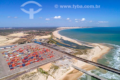  Picture taken with drone of the iron ore conveyor belt between Pecem Steel company and Port Terminal of Pecem - part of the Pecem Industrial and Port Complex  - Sao Goncalo do Amarante city - Ceara state (CE) - Brazil