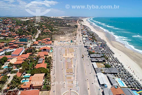  Picture taken with drone of the kiosk - Prainha beach waterfront  - Aquiraz city - Ceara state (CE) - Brazil