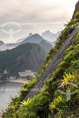  View of the Vermelha Beach (Red Beach) during the climbing to the Sugarloaf with the Morro Dois Irmaos (Two Brothers Mountain) and Rock of Gavea in the background  - Rio de Janeiro city - Rio de Janeiro state (RJ) - Brazil