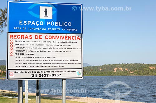  Sign plaque with rules of coexistence - Ze Garoto Waterfront (2018) - Barra de Marica Lagoon - also known as Boqueirao Lagoon  - Marica city - Rio de Janeiro state (RJ) - Brazil