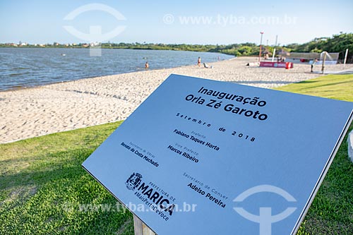  Commemorative plaque - Ze Garoto Waterfront (2018) - Barra de Marica Lagoon - also known as Boqueirao Lagoon  - Marica city - Rio de Janeiro state (RJ) - Brazil