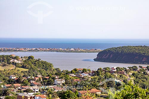  View of the Barra de Marica Lagoon - also known as Boqueirao Lagoon - with the Aracatiba Lagoon in the background from Cashew Mountain Range mirante  - Marica city - Rio de Janeiro state (RJ) - Brazil