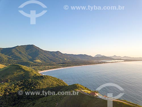  Picture taken with drone of the Jacone Beach with the Jacone Lagoon in the background  - Marica city - Rio de Janeiro state (RJ) - Brazil