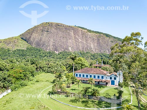  Picture taken with drone of the Itaocaia Farm - where the English scientist Charles Darwin stayed in 1832 during the expedition for research of the Atlantic Forest - with the Natural Monument Municipal of Rock of Itaocaia in the background  - Marica city - Rio de Janeiro state (RJ) - Brazil
