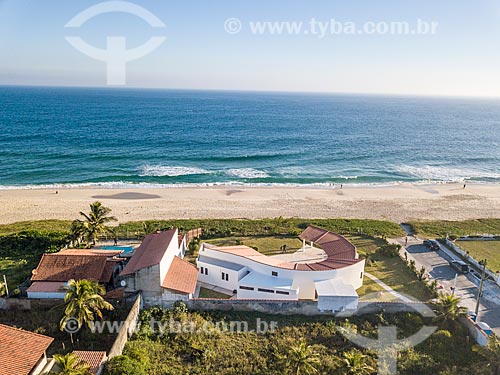  Picture taken with drone of the Darcy Ribeiro House - designed by Oscar Niemeyer - with the Cordeirinho Beach in the background  - Marica city - Rio de Janeiro state (RJ) - Brazil