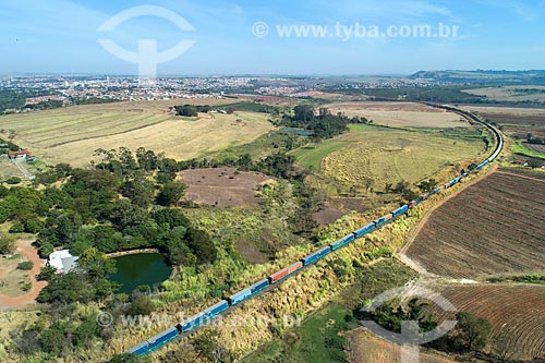 Picture taken with drone of the rail freight transport - Taquaritinga city rural zone  - Taquaritinga city - Sao Paulo state (SP) - Brazil