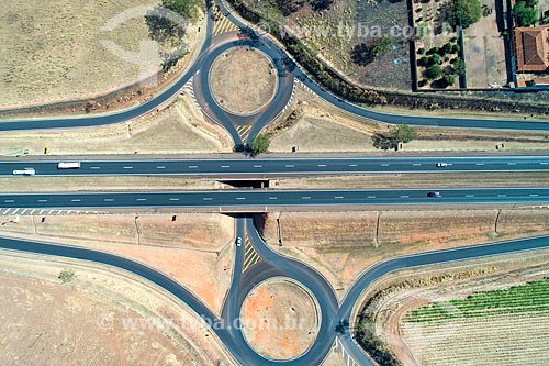  Picture taken with drone of the highway clover - Nemesio Cadetti Highway (SP-333)  - Taquaritinga city - Sao Paulo state (SP) - Brazil