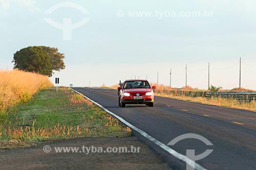  Traffic - BR-158 highway with headlights on during the day  - Agua Boa city - Mato Grosso state (MT) - Brazil