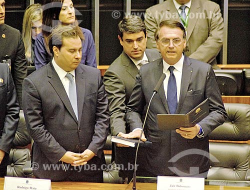  Federal Deputy Rodrigo Maia and the President Jair Bolsonaro during the reading of the oath to the nation - Chamber of Deputies plenary during presidential inauguration ceremony  - Brasilia city - Distrito Federal (Federal District) (DF) - Brazil