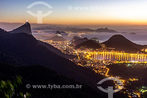  View of Christ the Redeemer - to the left - with Rodrigo de Freitas Lagoon from the Rock of Proa (Rock of Prow) during the dawn  - Rio de Janeiro city - Rio de Janeiro state (RJ) - Brazil