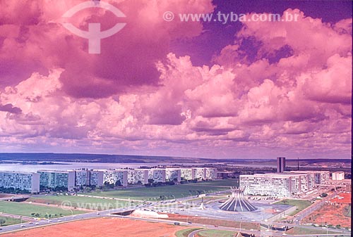  General view of Esplanade of Ministries with the Metropolitan Cathedral of Our Lady of Aparecida (1970) - also known as Cathedral of Brasilia - during the construction of Brasilia  - Brasilia city - Distrito Federal (Federal District) (DF) - Brazil