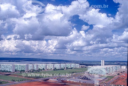  General view of Esplanade of Ministries with the Metropolitan Cathedral of Our Lady of Aparecida (1970) - also known as Cathedral of Brasilia - during the construction of Brasilia  - Brasilia city - Distrito Federal (Federal District) (DF) - Brazil