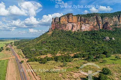  Picture taken with drone of the Roncador Mountain Range with the BR-158 highway  - Barra do Garcas city - Mato Grosso state (MT) - Brazil