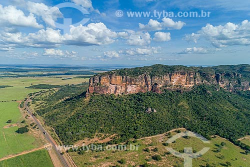  Picture taken with drone of the Roncador Mountain Range with the BR-158 highway  - Barra do Garcas city - Mato Grosso state (MT) - Brazil