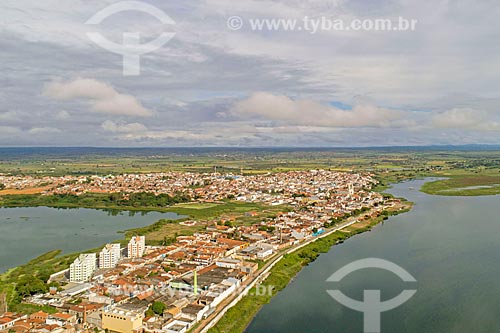  Picture taken with drone of the Propria city on the banks of the Sao Francisco River  - Propria city - Sergipe state (SE) - Brazil