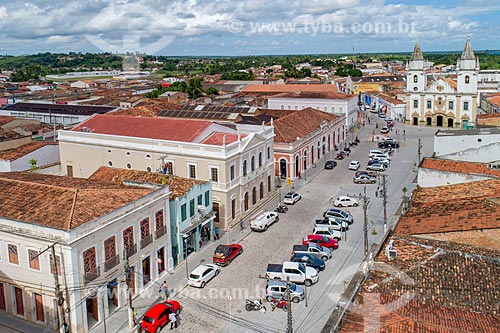  Picture taken with drone of the Penedo city historic center with the Saint Goncalo Garcia of Brown Men Church (1759) in the background  - Penedo city - Alagoas state (AL) - Brazil
