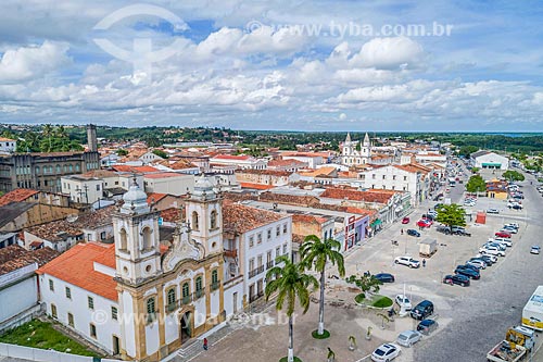  Picture taken with drone of the Our Lady of the Chains Church (1790) with the Saint Goncalo Garcia of Brown Men Church (1759) in the background  - Penedo city - Alagoas state (AL) - Brazil
