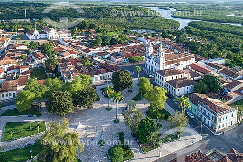  Picture taken with drone of the Matriz Square - also known as Getulio Vargas Square - and the Our Lady of Victory Mother Church  - Sao Cristovao city - Sergipe state (SE) - Brazil
