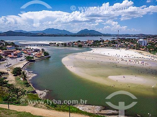  Picture taken with drone of the Barrinha Beach - channel of the Saquarema Lagoon  - Saquarema city - Rio de Janeiro state (RJ) - Brazil