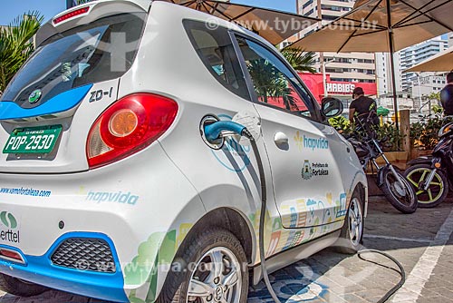  Detail of car recharging - supply point for electric vehicle of the Vamo Fortaleza - electric car sharing network  - Fortaleza city - Ceara state (CE) - Brazil