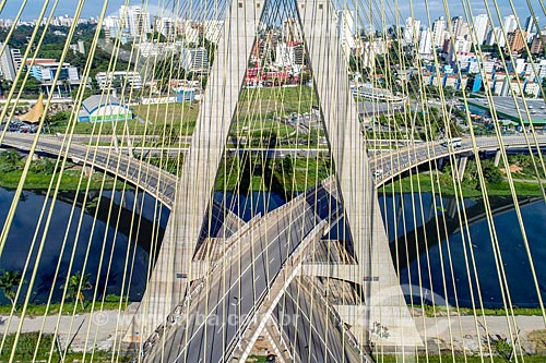  Picture taken with drone of the Octavio Frias de Oliveira Brigde (2008)  - Sao Paulo city - Sao Paulo state (SP) - Brazil